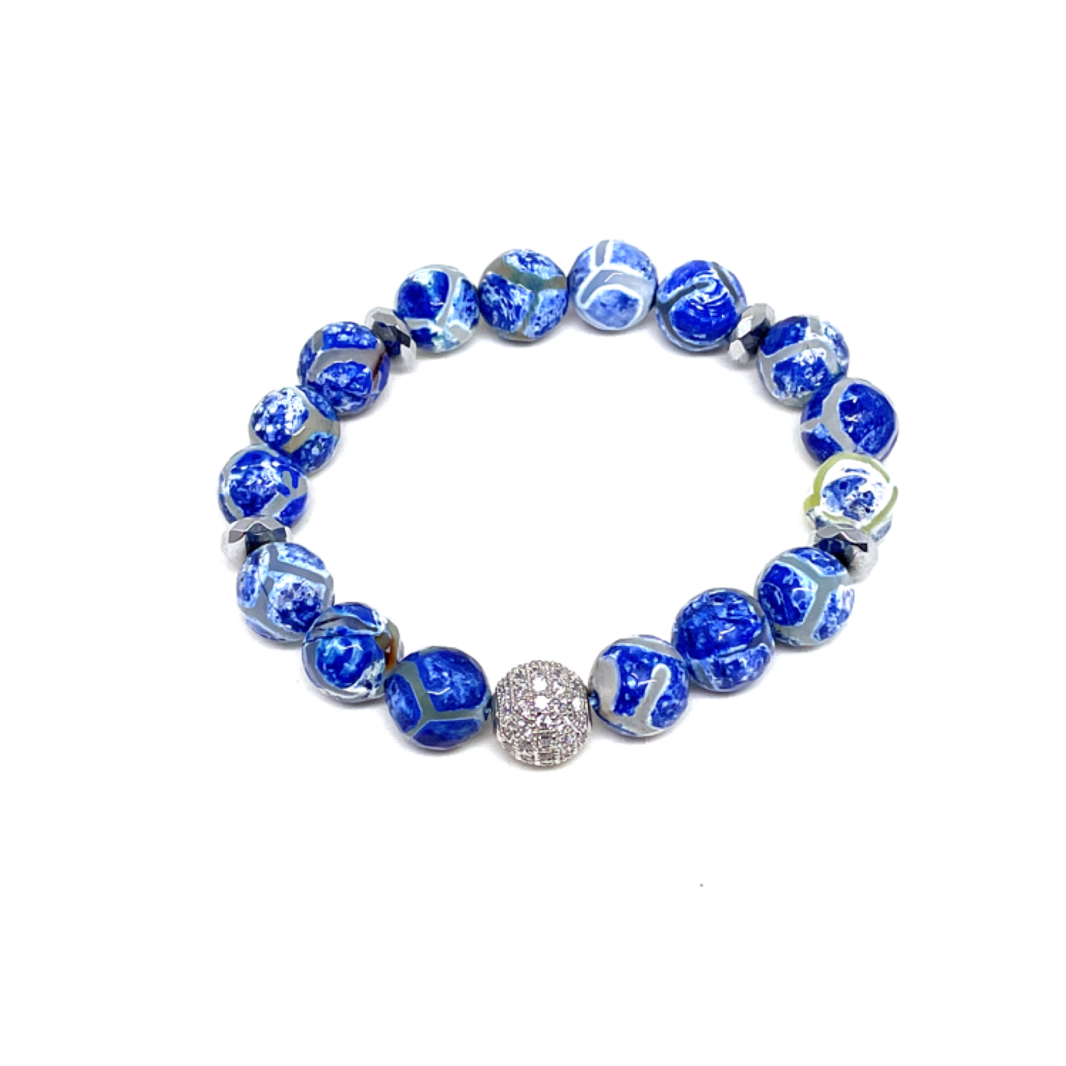 Blue Tibetian Agate with Pave Bead