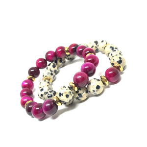 Dalmation Jasper & Pink Tigers Eye Bracelet