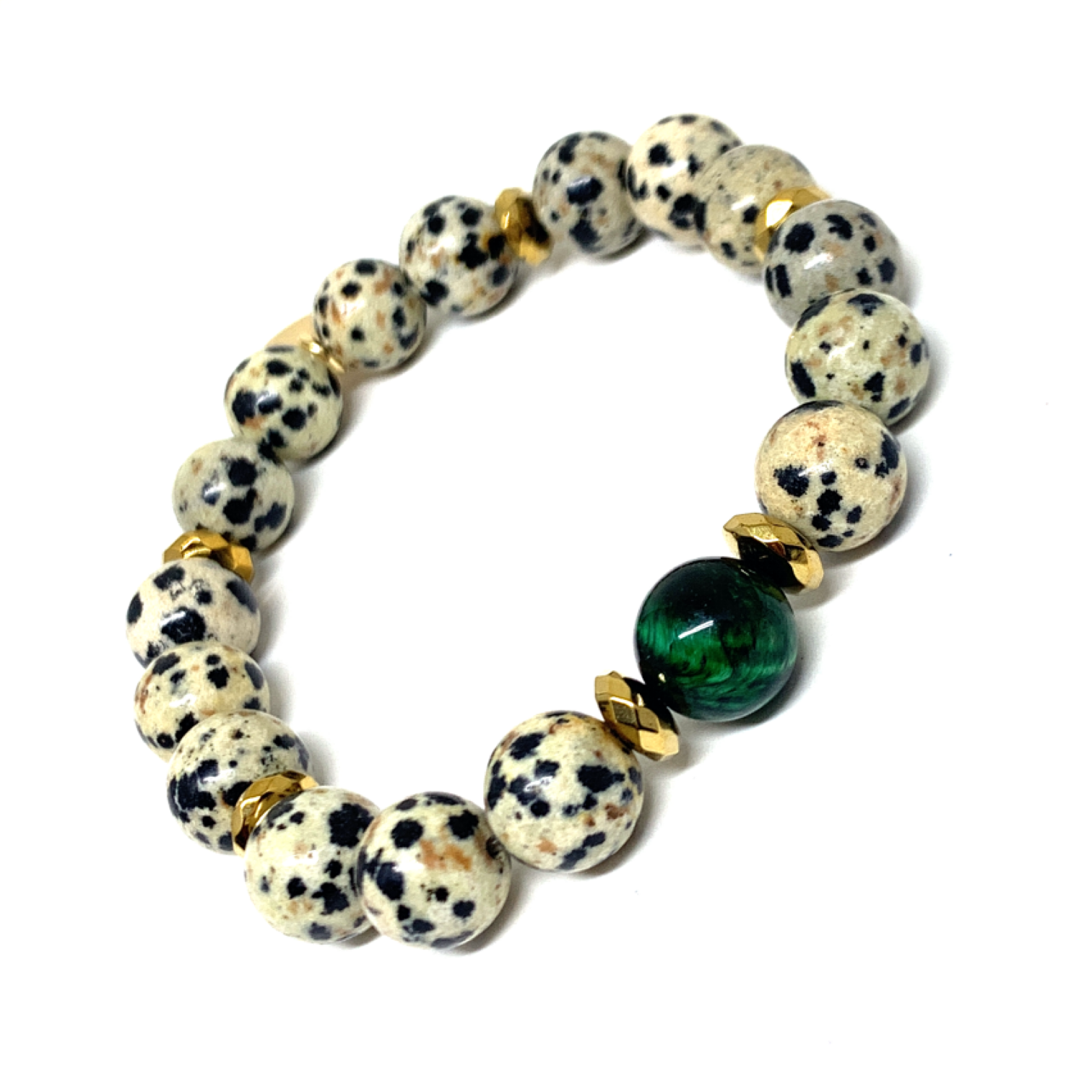 Green Tiger Eye and Gold Bead bracelet for Men