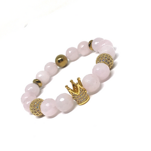 Rose Quartz and Pave Crowned Bracelet