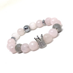Load image into Gallery viewer, Rose Quartz and Pave Crowned Bracelet
